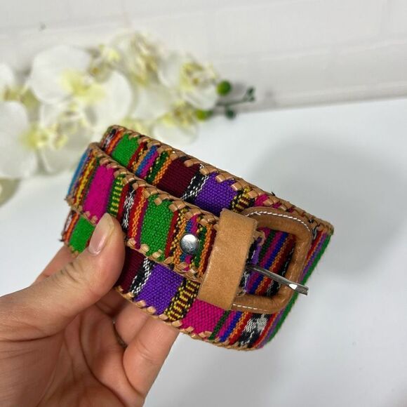 Guatemalan Leather Cotton Women’s Handmade Colorful Belt size 31in waist - Picture 8 of 8